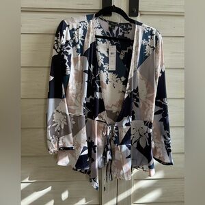 Ann Taylor Navy and Cream Floral Blouse